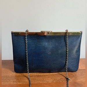 Vintage embossed blue snake clutch with chain strap